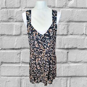 Amuse Society Sundress Black, Blue and Tan Leaf Design Casual Sleeveless